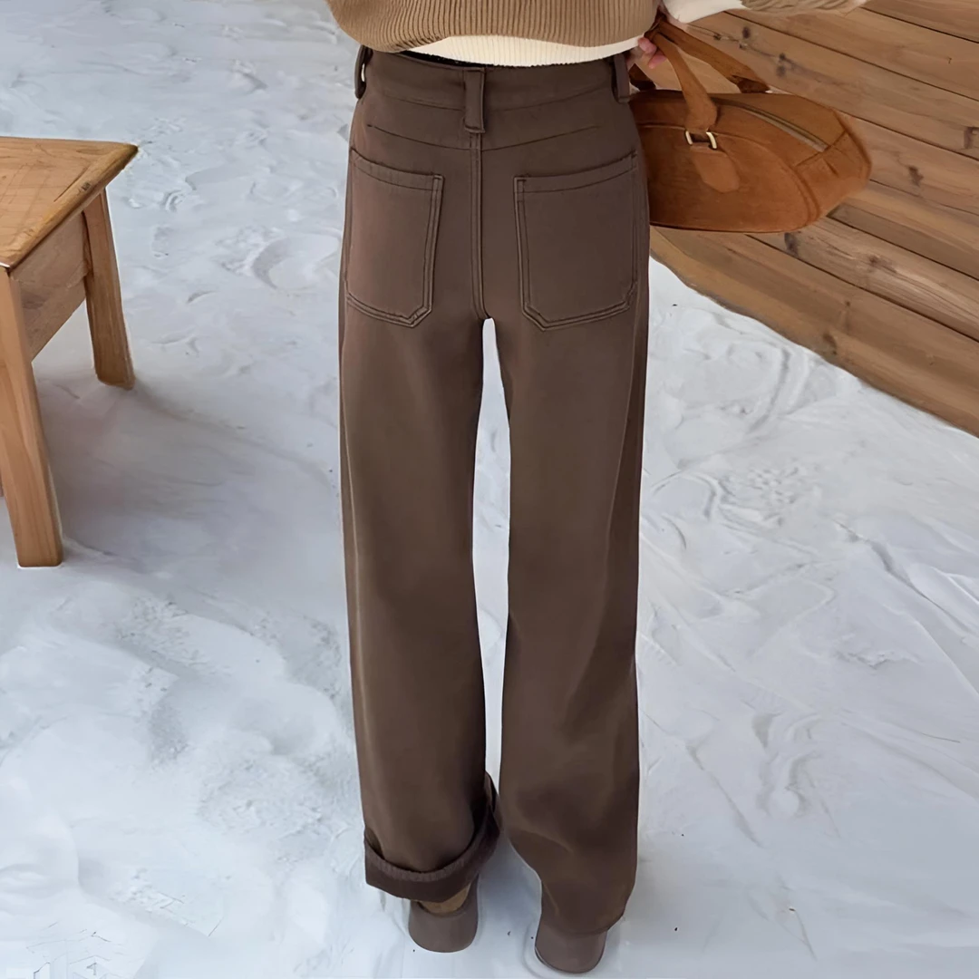 棕色加绒裤子冬加厚窄版直筒牛仔裤女款大码胖mm巨显瘦梨形报恩裤
