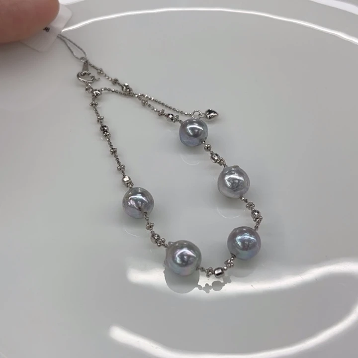 银S925镶嵌手串海水珍珠8-9mm