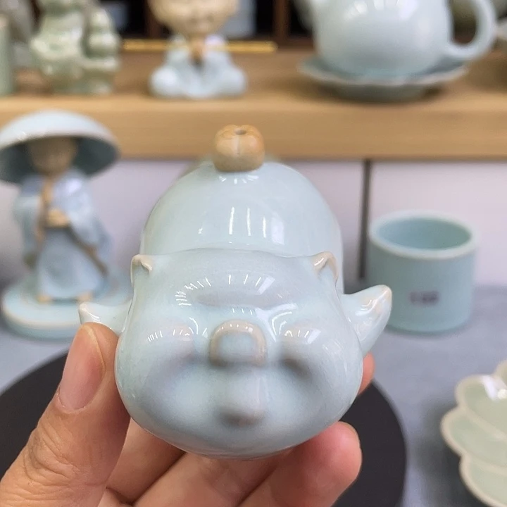 杯子陶瓷微瑕天青小飞猪