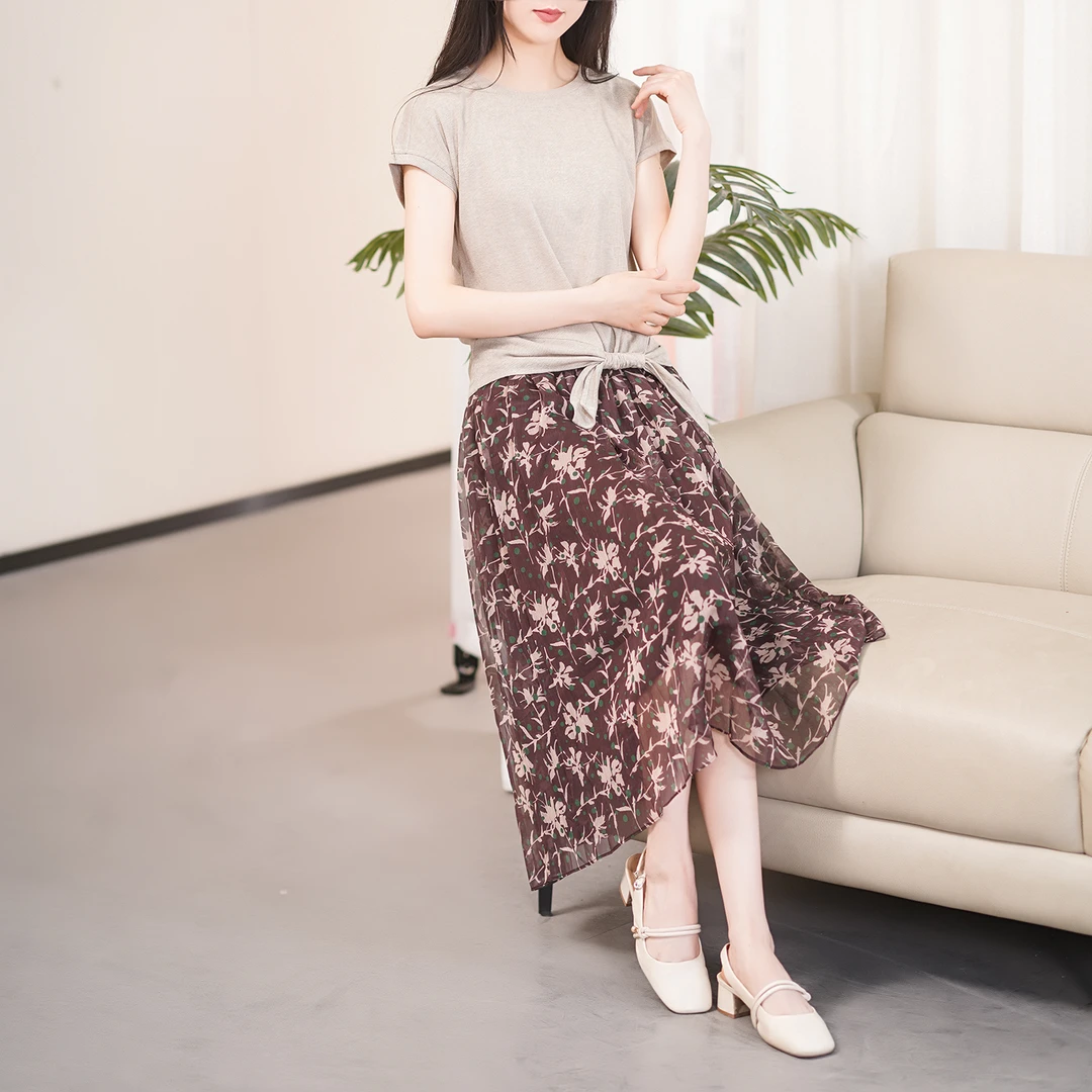 【夏季新款】韩版时尚圆领小衫碎花半身裙套装CS6196  衣长53裙长79