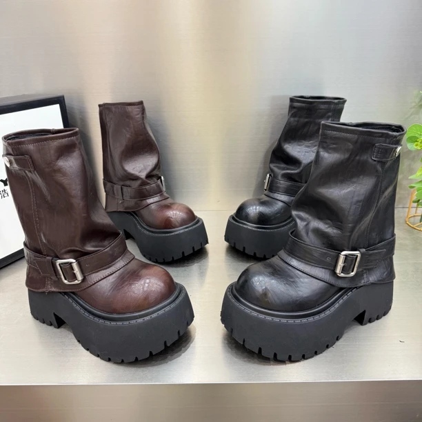 浩0807-1新款厚底松糕秋冬套筒瘦瘦靴底厚8公分增高洋气百搭