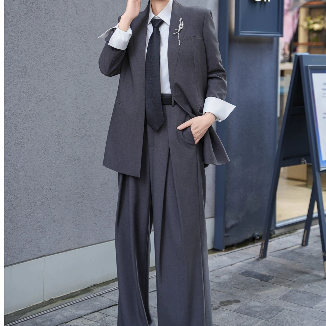 琴老板爱品纱【职场女帝】设计师百搭气质大直筒西裤E5FP196BET