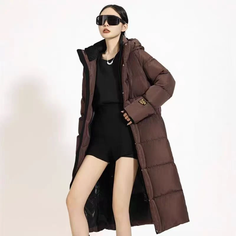 逸尚贰冬季白鸭绒中长款连帽过膝加厚保暖宽松男女情侣款羽绒外套