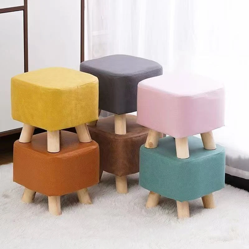 家用带洞布艺小矮凳实木小凳子客厅卧室门口换鞋凳成人儿童板凳