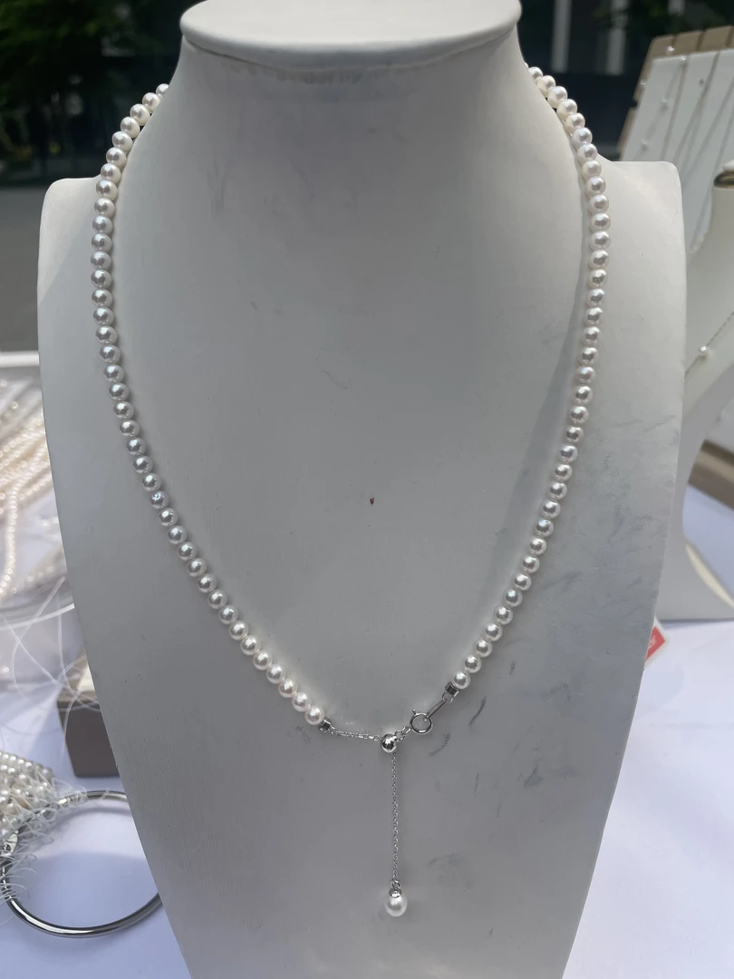 3-4mm天然淡水珍珠项链s925银镶嵌时尚百搭经典气质 可抽拉尾链