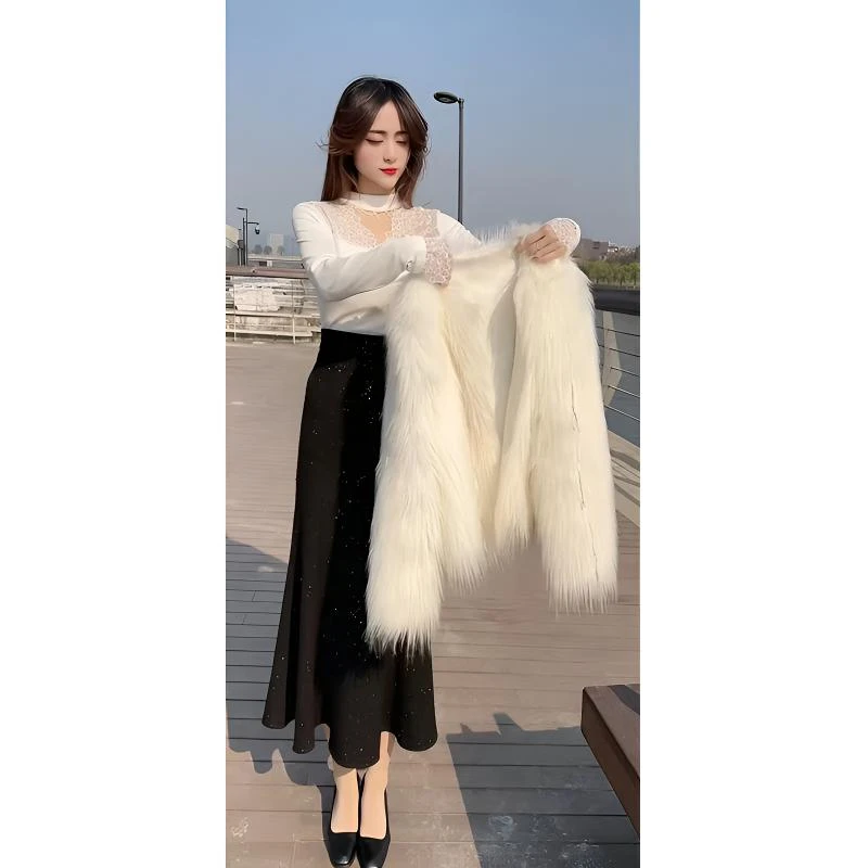 名媛风气质洋气蕾丝拼接半高领打底衫女显瘦毛呢鱼尾半身裙潮