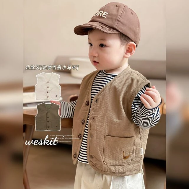 英氏【断码】新款春秋好看中小童男童百搭马甲1-3-6 刺绣百搭小马