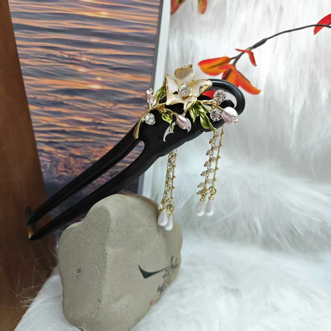 炑歌K122原创设计花朵流苏15公分双钗发簪手工头饰发饰国风发簪