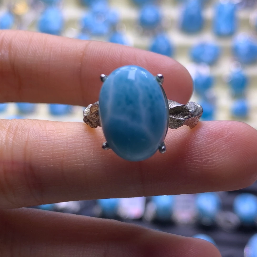 针钠钙石（海纹石）银S925镶嵌戒指蛋面戒指色差略异