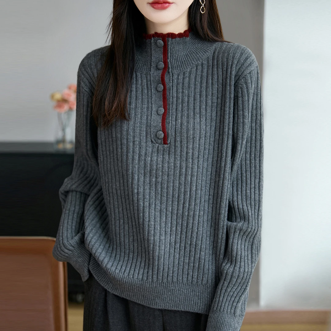 木耳领打底衫女2025新款轻奢高级感上衣宽松显瘦半高领毛衣遮肚子