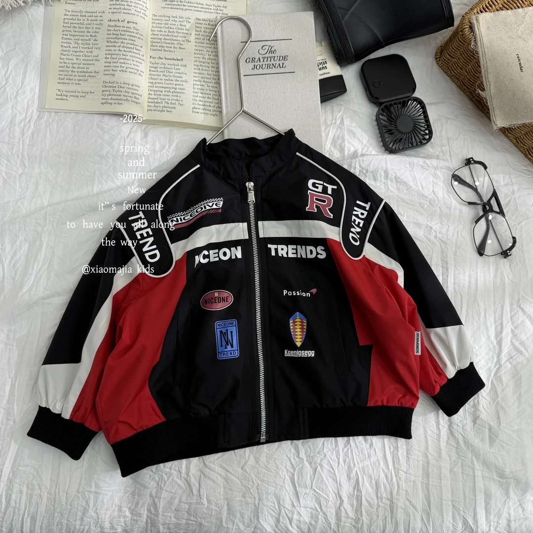 N小马家2025秋款拼色机车服D-6308时尚百搭休闲韩版男女童外套