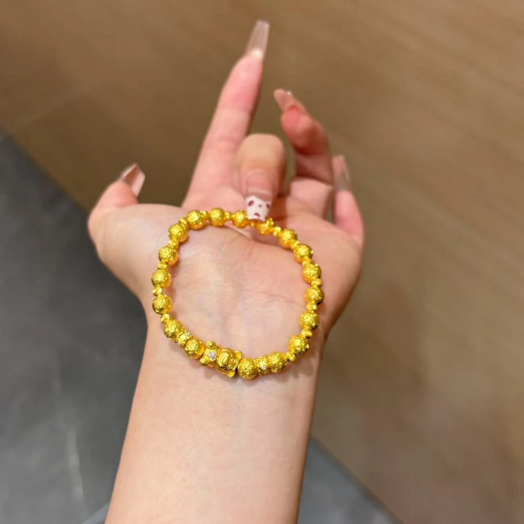 【菠萝珠宝】足金999 镶嵌小熊 珠子手串  金重：19.28克