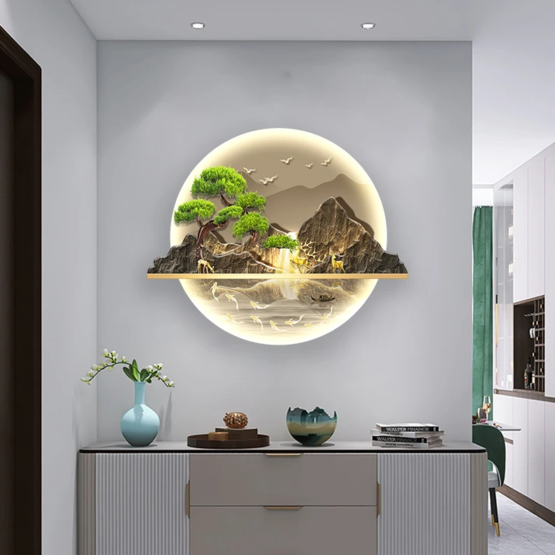 DK14背有靠山圆形挂画新中式客厅东墙旭日东升装饰画玄关餐厅壁画