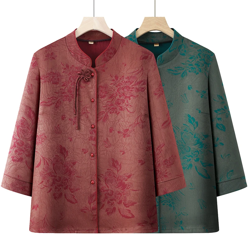 中老年妈妈新中式衬衣透气奶奶装衬衫老太太衣服老人夏装上衣洋气