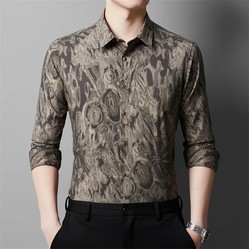 老爷车春季新款衬衫男痞帅高级设计感竹纤维弹力亲肤透气时尚上衣