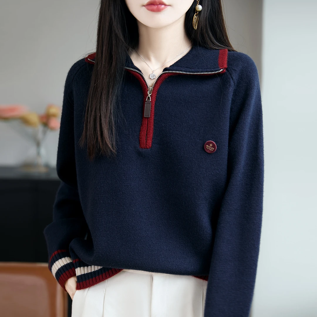 微胖mm春秋大码翻领女士毛衣遮肚子显瘦上衣内搭高级感针织打底衫