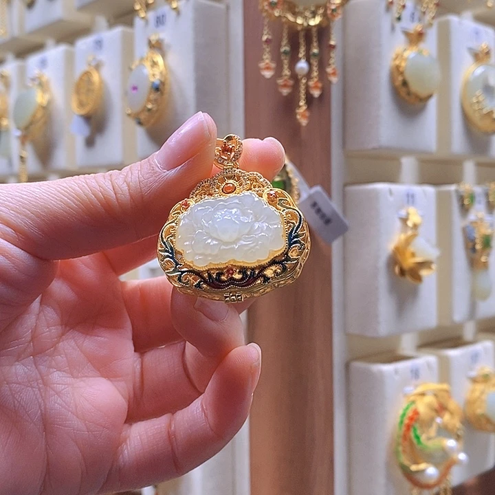 和田玉颈饰银S925镶嵌