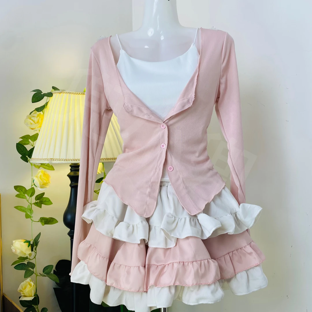 【兜小兜原创】白多多收腰三件套装欧若粉色重工蛋糕蓬蓬裙Lolita裙