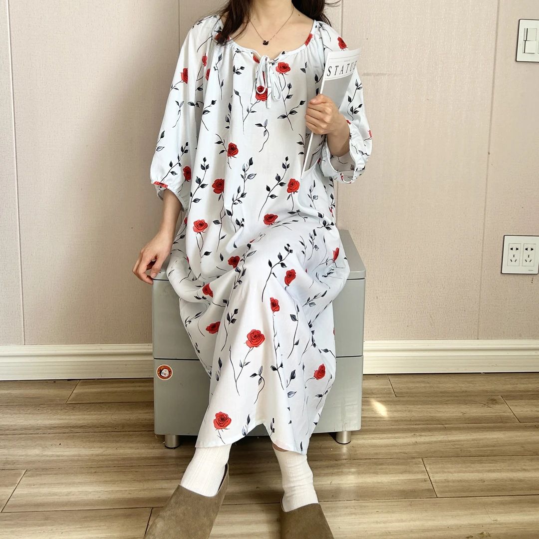 【棉绸连衣裙】设计师同款春夏秋可外穿睡衣国风宽松睡裙80-150斤