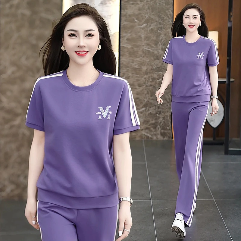 时尚休闲运动服套装女2025夏季新款时尚洋气减龄宽松冰丝两件套薄