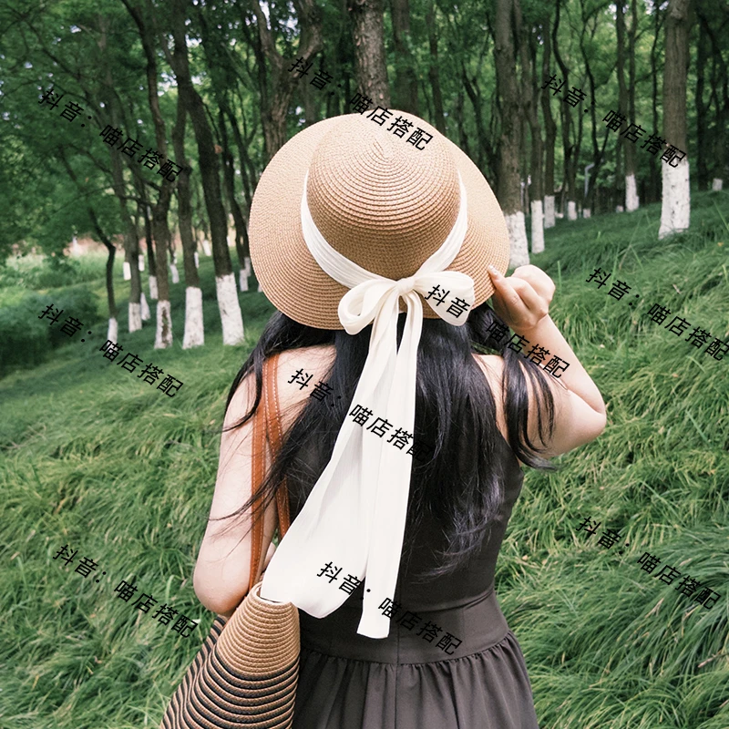 【垂感鱼尾纱】加大草帽赫本大檐帽夏天户外网红草编大帽檐防紫外线