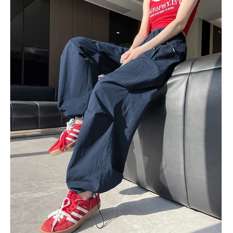 VONSRMAN美式工装裤女春秋2025新款高腰束脚抽绳宽松慵懒风休闲登