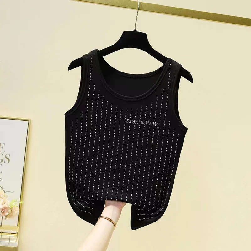 修身亮钻背心01#外穿春夏美背内搭白色爆款无袖一体针织MM小吊带