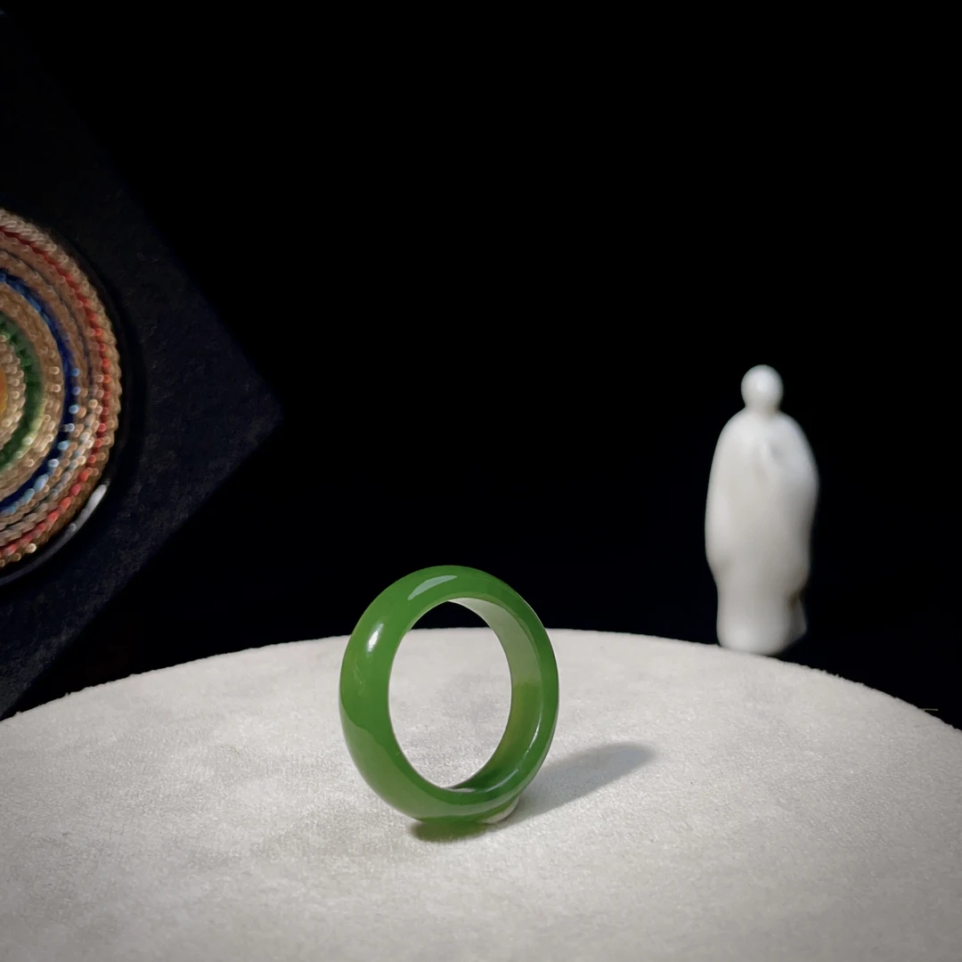 星澄【栯初】和田玉俄碧老料戒圈