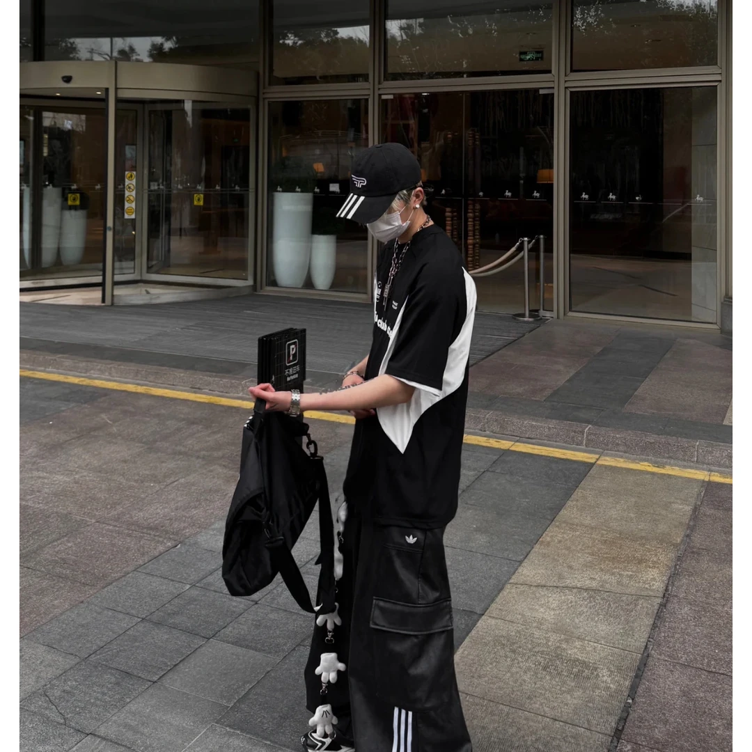 C14#某饱1张多！拼接速干短袖t恤男女夏季运动宽松球衣训练服