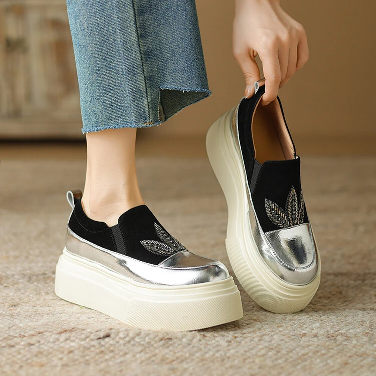 羊皮/7cm/厚底乐福鞋女款2025爆款洋气百搭松糕底增高真皮单鞋女