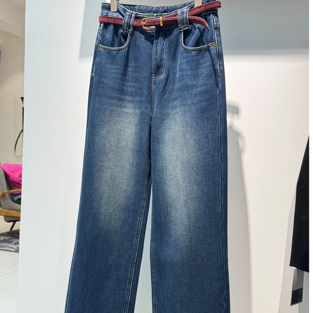 CHALAN时尚百搭舒适 直筒厚绒牛仔裤C24D2027