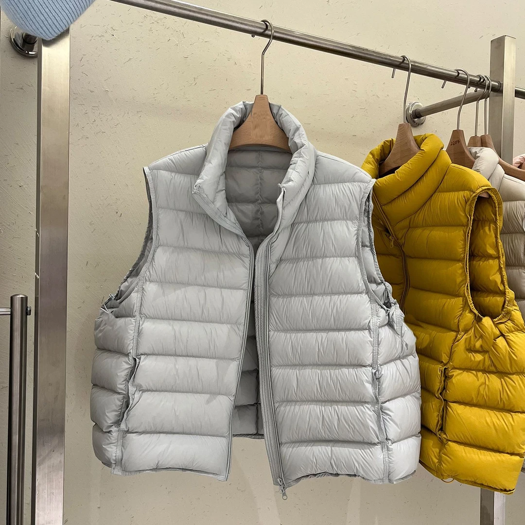 立领排骨羽绒服马甲女2025新款韩版休闲短款小个子白鸭绒背心外套