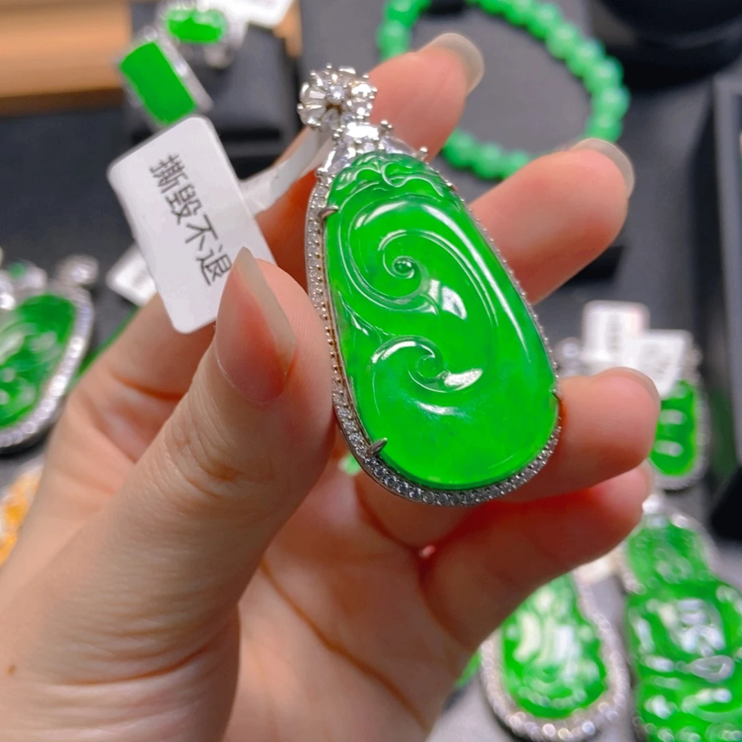 翡翠银S925镶嵌吊坠(不含链)