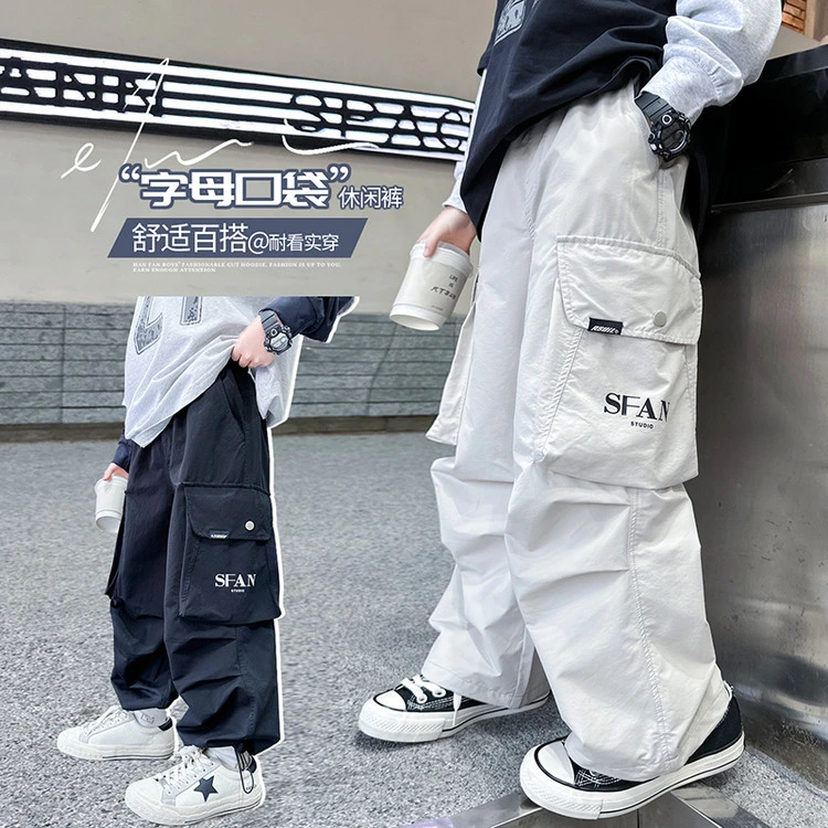 男童裤子夏季薄款2025新款儿童工装裤宽松洋气大童休闲裤6-12岁潮