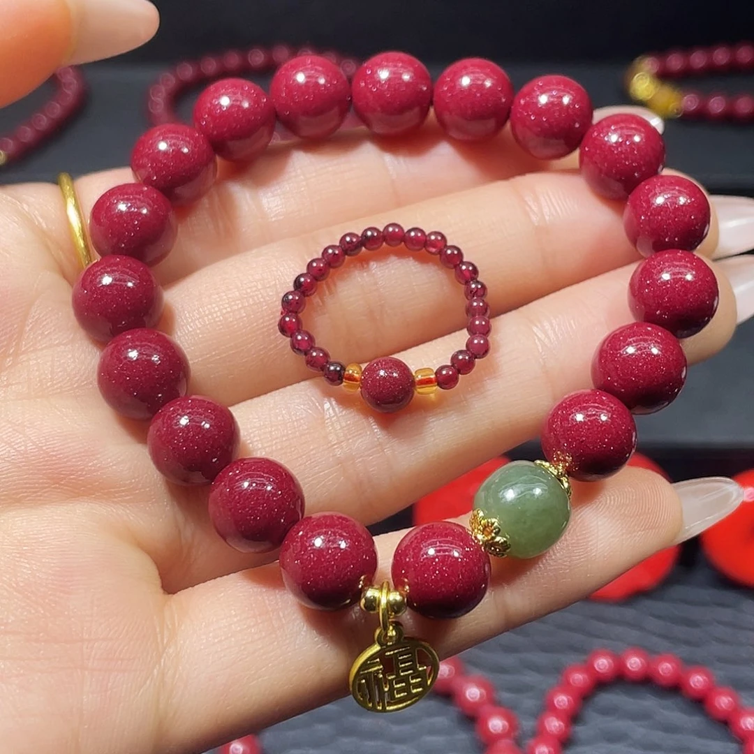 天然辰砂紫金砂卡10mm金玉满堂 送戒指