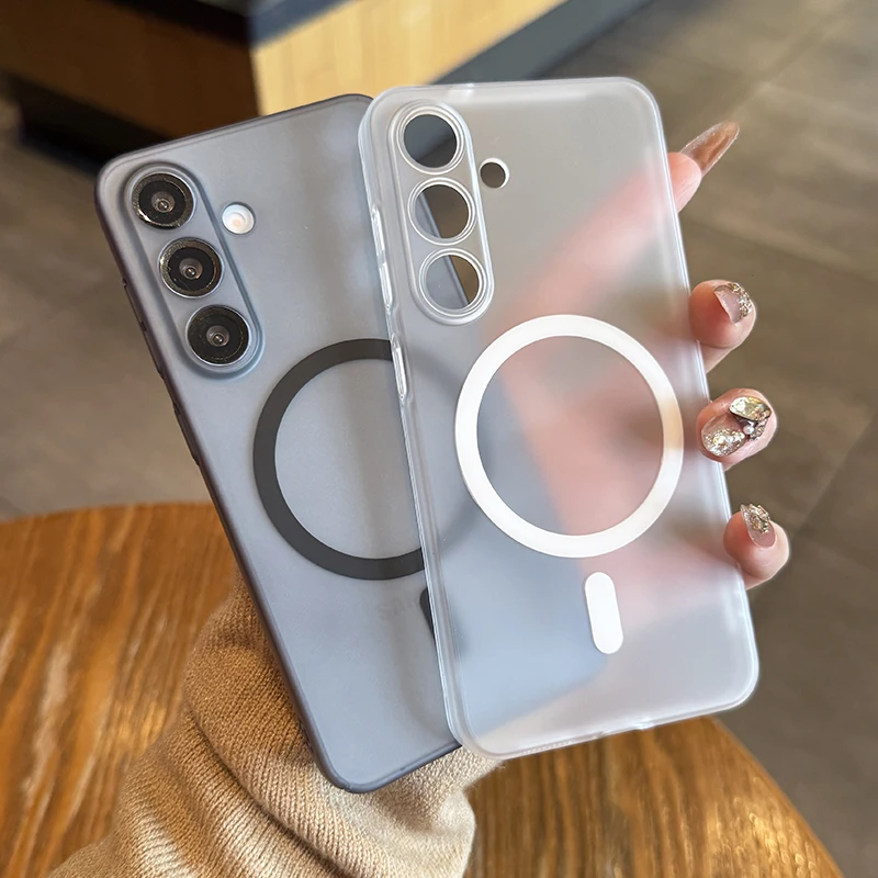 适用三星S25手机壳新款冰雾磨砂s25+磁吸半透明简约s24全包防摔壳