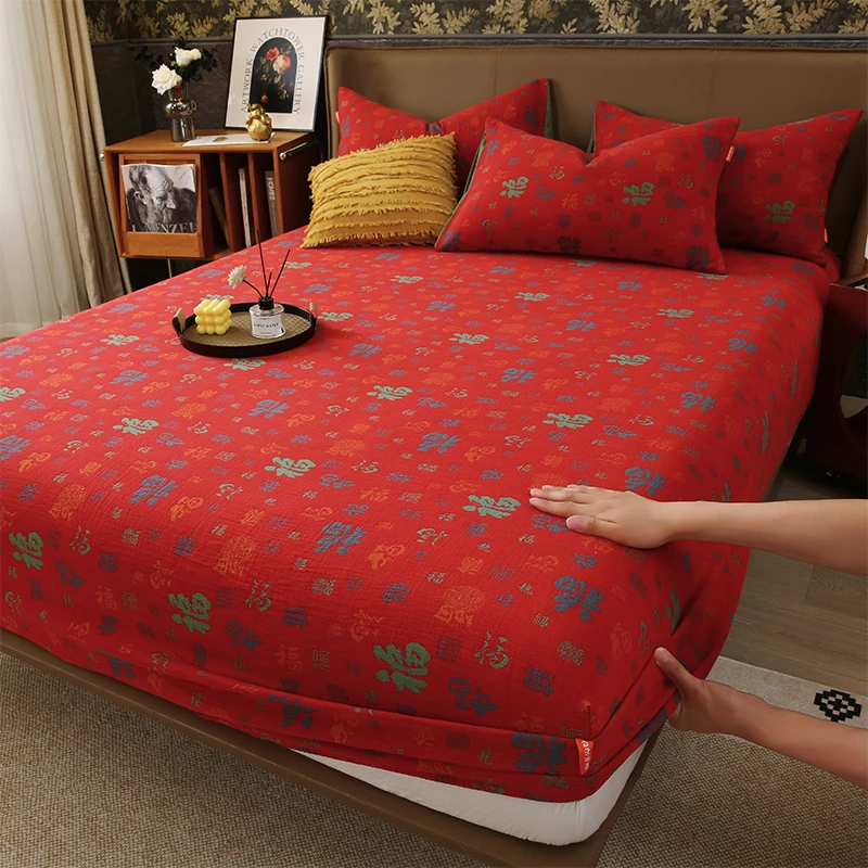 纯棉双层纱百福床笠单双人床护罩全棉A类加厚全包围席梦思保护套