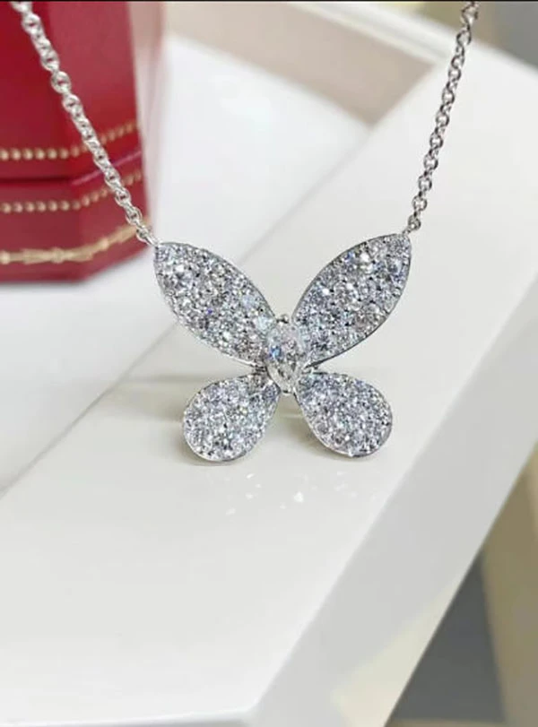 【合成/培育】铂金PT950马眼蝴蝶满钻项链轻奢时尚（小）