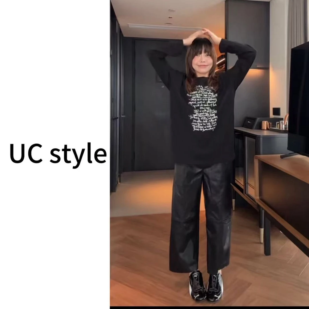 【UCSTYLE】A8991圆领字母印花宽松长袖主播穿S码