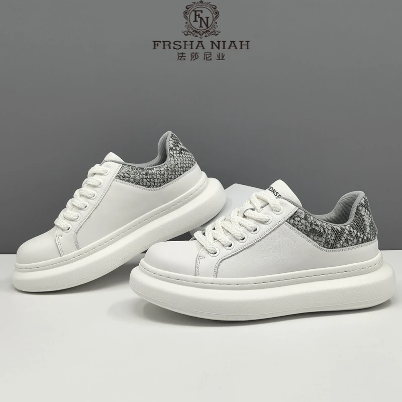 法莎尼亚男生头层牛皮白色板鞋男款潮鞋真皮小白鞋男鞋运动休闲鞋