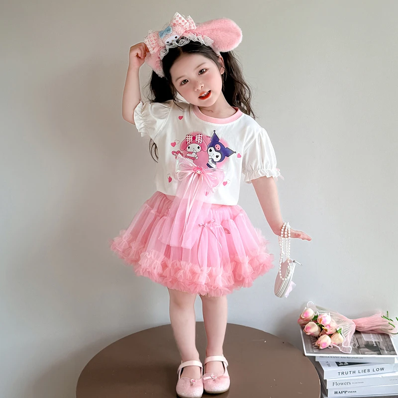女童库洛米短袖tutu裙套装儿童夏2025新款美乐蒂小女孩洋气半身裙
