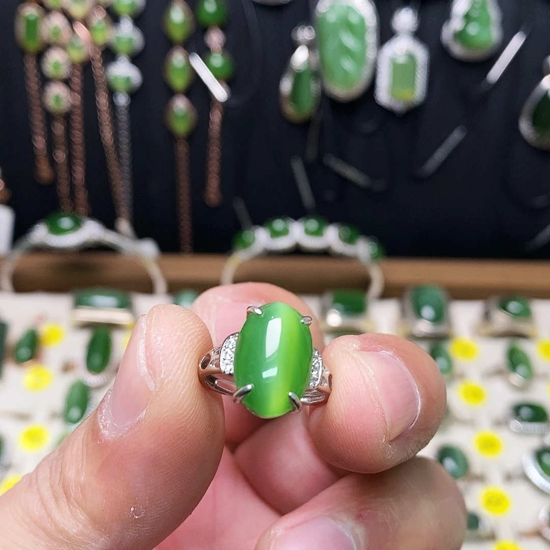 和田玉（碧玉）银S925镶嵌戒指