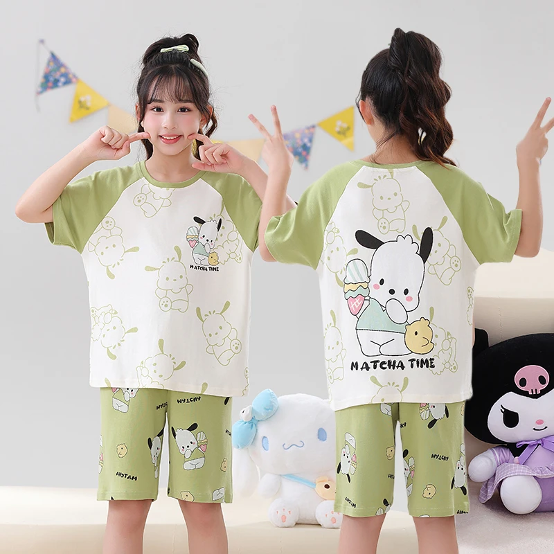 夏季新款卡通儿童睡衣大童卡通可爱短袖女孩薄款公主风家居服套装