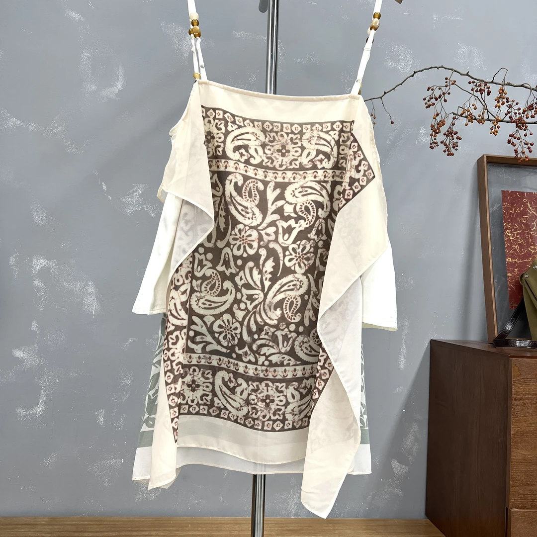 2025年夏季时尚休闲设计感双面印花珠串吊带背心-4152