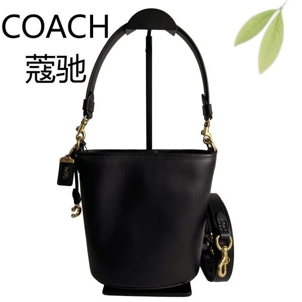 99新 COACH/蔻驰 黑金水桶手提单肩斜挎包G25904765底长16X18