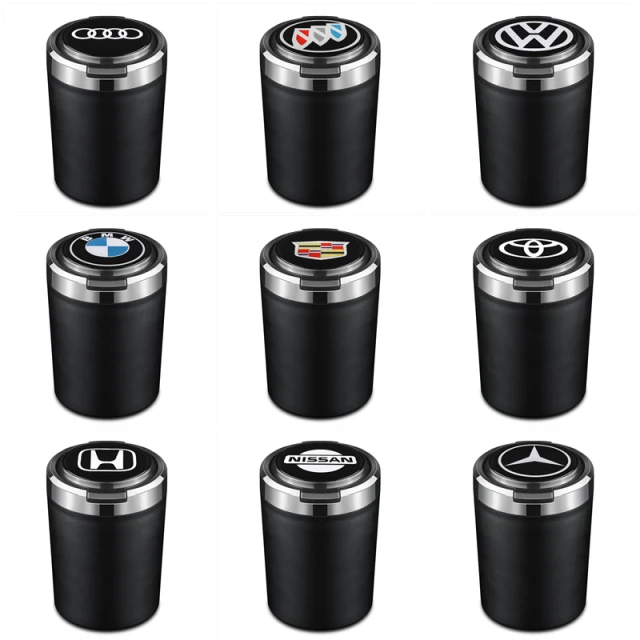 车载烟灰缸创意个性有带盖汽车烟灰缸多功能车内夜光灯金属内胆