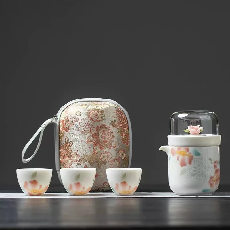KK0822-繁花捏花一壶三杯带包