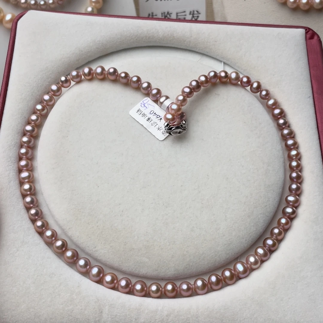 银S925镶嵌淡水珍珠项链7-8