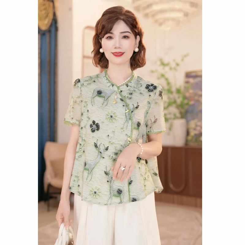 2025新款洋气中老年女装两件套中年妈妈国风夏装新中式上衣服套装