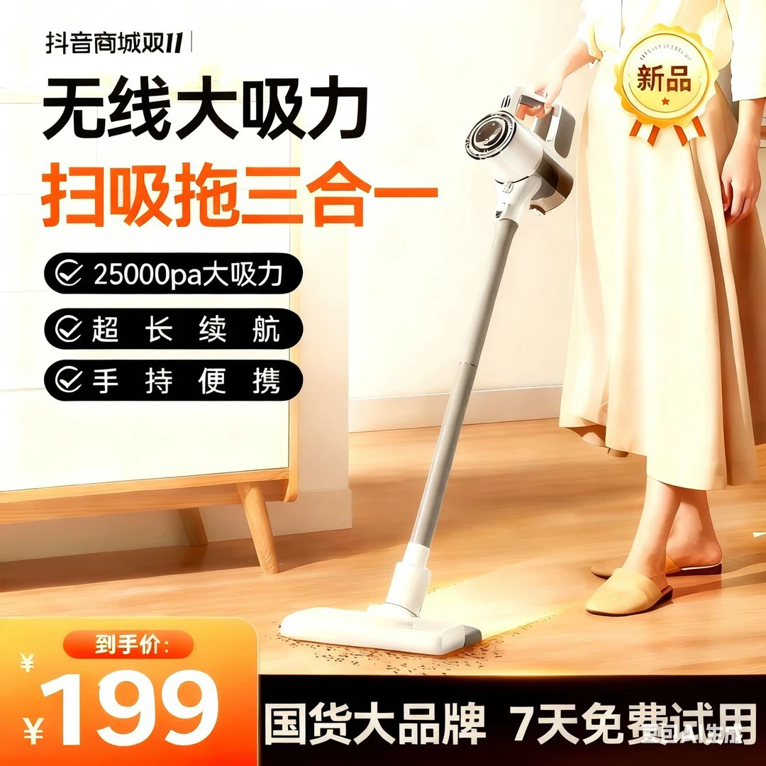 吸拖一体吸尘器大吸力家用无线小型手持三合一自动吸洗一体机